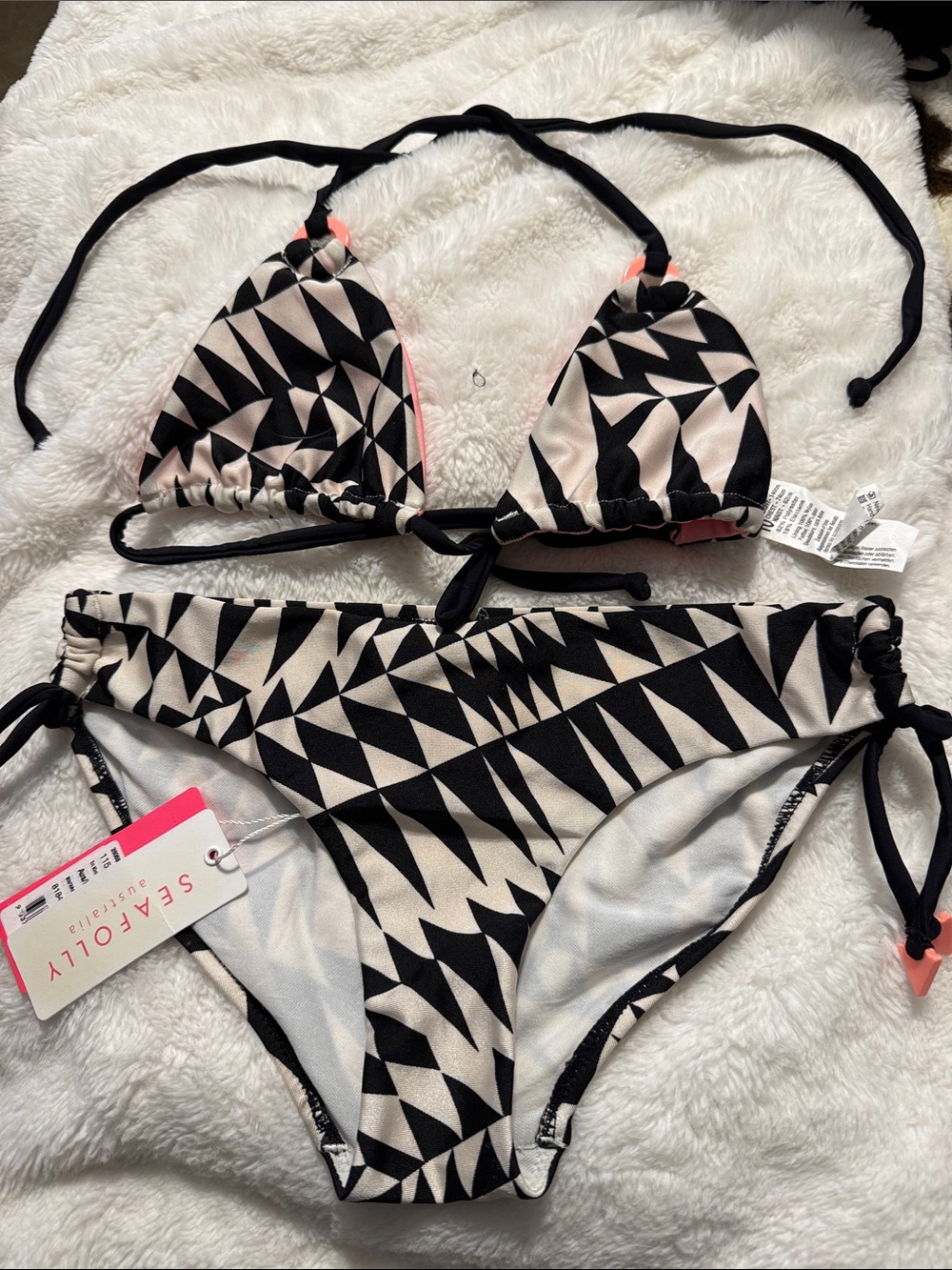 Seafolly Black & Cream Geometric Triangle Bikini